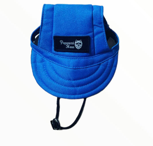 Adorable Puparazzi haus blue dog cap hat with draw string to keep it in place.
